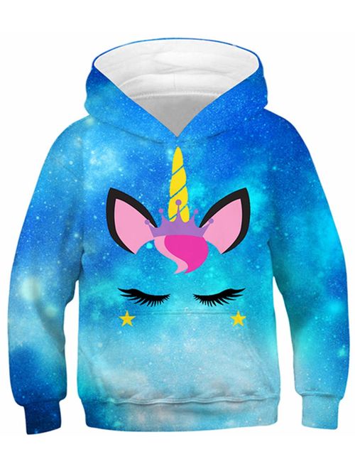 NAYINLAN Women Rainbow Unicorn Print Pullover Hoodies Sweatshirt