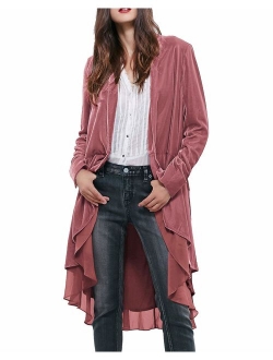 R.Vivimos Womens Ruffled Asymmetric Long Velvet Blazers Coat Casual Jackets