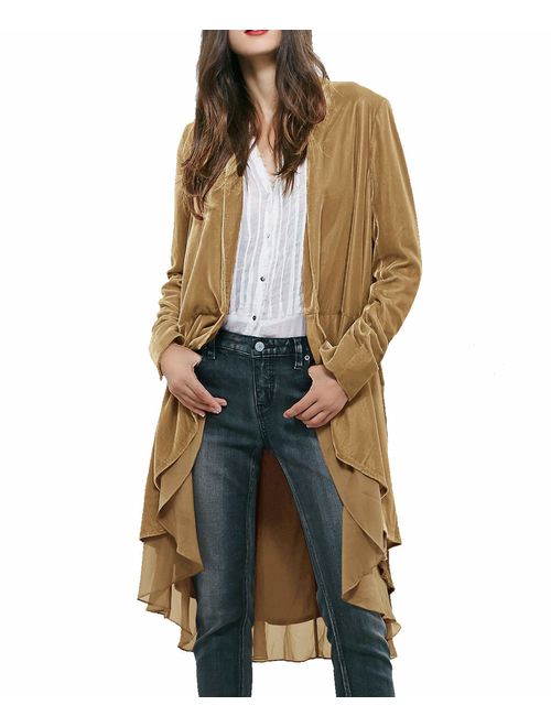 R.Vivimos Womens Ruffled Asymmetric Long Velvet Blazers Coat Casual Jackets