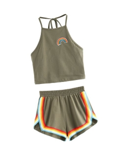 Women's 2 Piece Set Halter Crop Top and Shorts Set