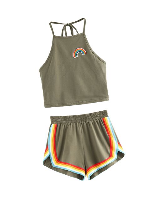 SweatyRocks Women's 2 Piece Set Halter Crop Top and Shorts Set