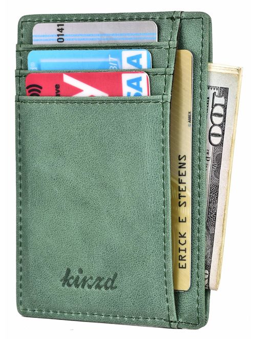 Kinzd Slim Wallet RFID Front Pocket Minimalist Leather Wallet thin Card Holder