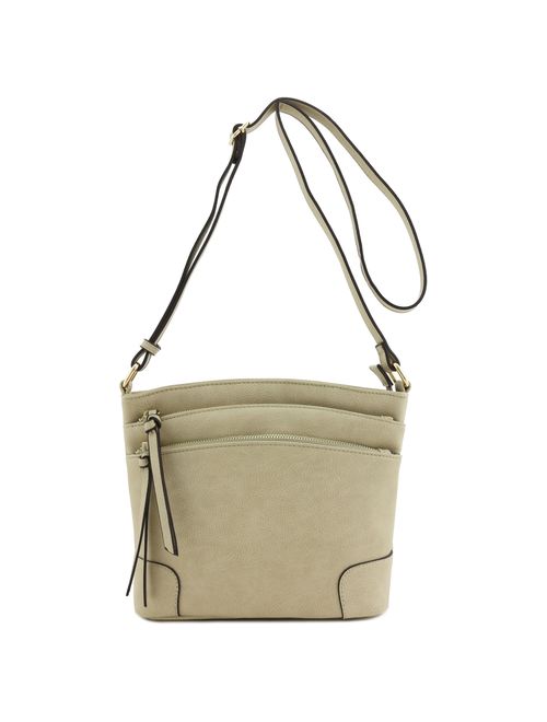 Triple Zipper Pocket Medium Crossbody Bag