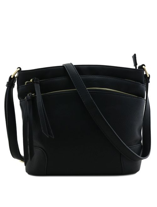 Triple Zipper Pocket Medium Crossbody Bag