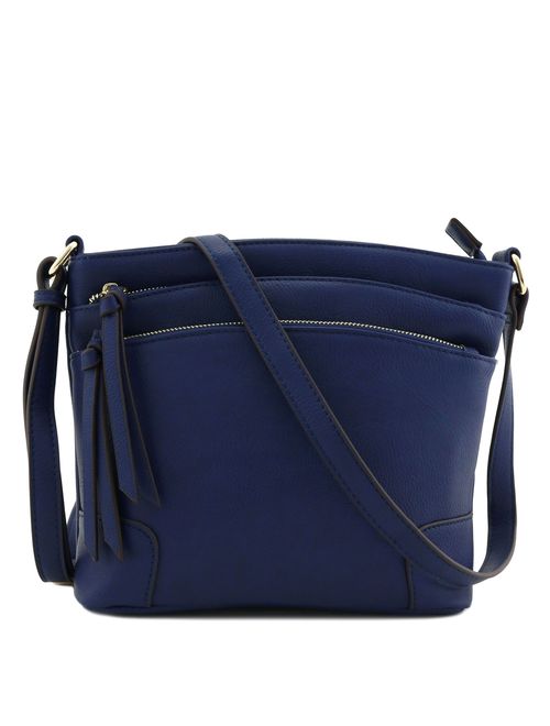 Triple Zipper Pocket Medium Crossbody Bag