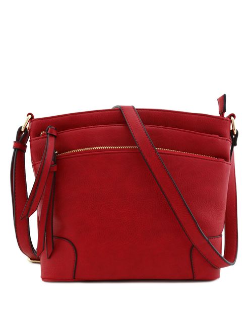 Triple Zipper Pocket Medium Crossbody Bag