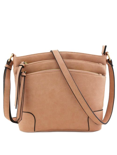 Triple Zipper Pocket Medium Crossbody Bag