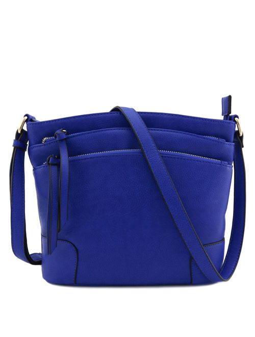 Triple Zipper Pocket Medium Crossbody Bag