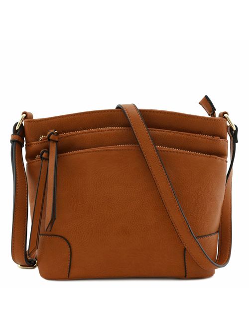 Triple Zipper Pocket Medium Crossbody Bag