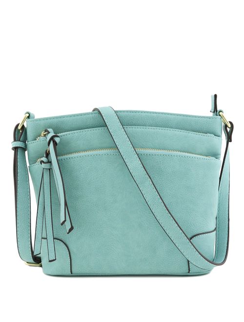 Triple Zipper Pocket Medium Crossbody Bag