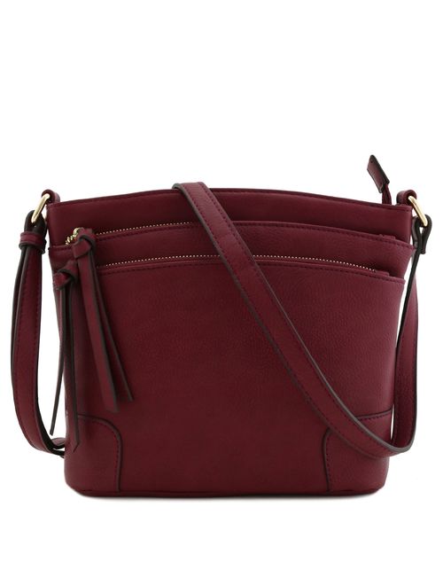 Triple Zipper Pocket Medium Crossbody Bag