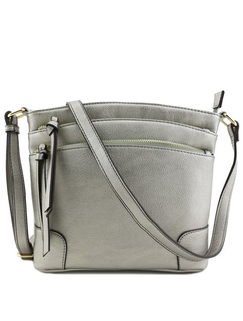 Triple Zipper Pocket Medium Crossbody Bag