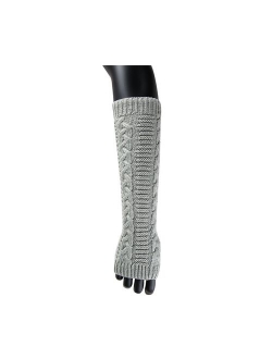 Women Winter Christmas Fingerless Thumbhole Elbow Length Knitted Gloves Arm Warmer