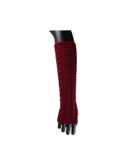 Women Winter Christmas Fingerless Thumbhole Elbow Length Knitted Gloves Arm Warmer