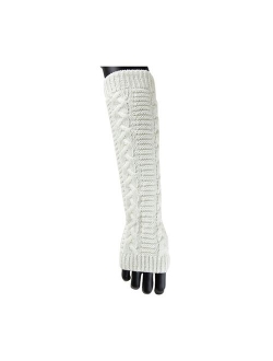 Women Winter Christmas Fingerless Thumbhole Elbow Length Knitted Gloves Arm Warmer