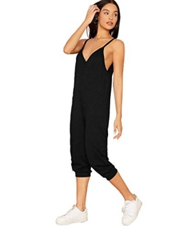 DIDK Women's V Neck Spaghetti Strap Harem Leg Cami Jumpsuit