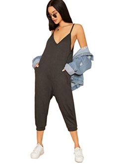 DIDK Women's V Neck Spaghetti Strap Harem Leg Cami Jumpsuit