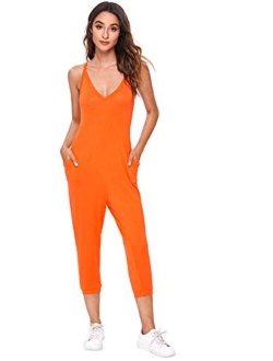 DIDK Women's V Neck Spaghetti Strap Harem Leg Cami Jumpsuit