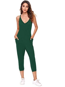 DIDK Women's V Neck Spaghetti Strap Harem Leg Cami Jumpsuit