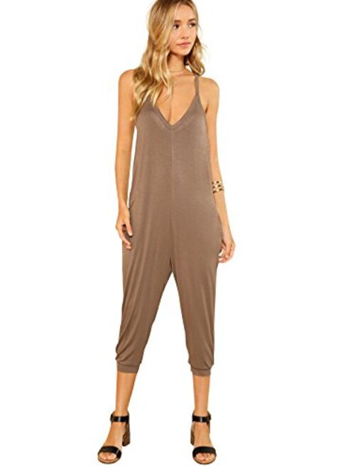 DIDK Women's V Neck Spaghetti Strap Harem Leg Cami Jumpsuit