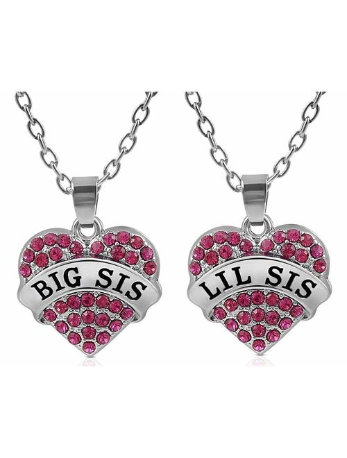 Big Sister & Little Sister Matching Heart Necklace Gift Set of 2, Big Sis Lil Sis Jewelry Gifts for Girls, Teens, Women