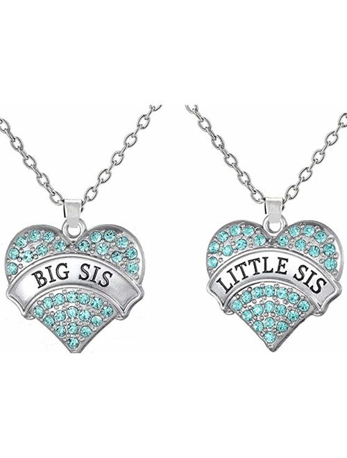 Big Sister & Little Sister Matching Heart Necklace Gift Set of 2, Big Sis Lil Sis Jewelry Gifts for Girls, Teens, Women