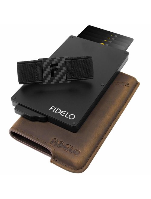 FIDELO Minimalist Wallet for Men - Slim Credit Card Holder RFID Mens Wallets and Leather Case