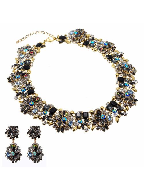 Crystal Rhinestone Statement Necklace, Christmas Gift Vintage Chunky Chain Choker Collar Bib Statement Necklace Fashion Costume Jewelry Necklaces for Women