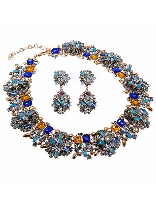 Crystal Rhinestone Statement Necklace, Christmas Gift Vintage Chunky Chain Choker Collar Bib Statement Necklace Fashion Costume Jewelry Necklaces for Women