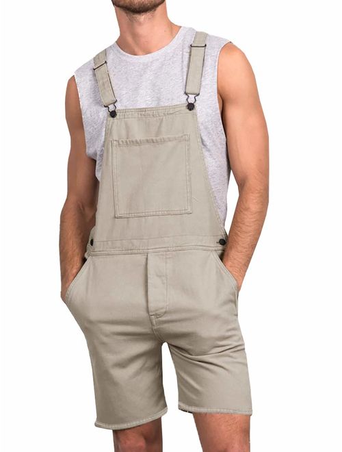 Gtealife Mens Bib Overall Shorts Lightweight Casual Loose Fit Walkshort Jumpsuit Button Hole Rompers