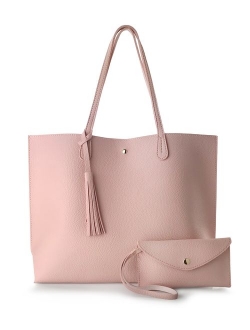 Minimalist Clean Cut Pebbled Faux Leather Tote Womens Shoulder Handbag