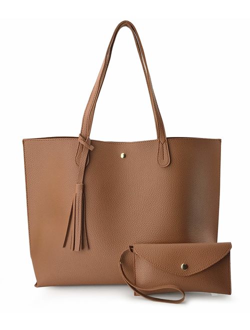 Minimalist Clean Cut Pebbled Faux Leather Tote Womens Shoulder Handbag