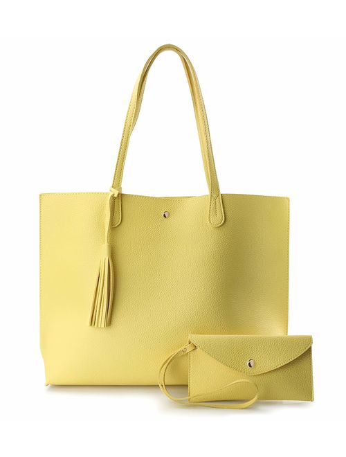 Minimalist Clean Cut Pebbled Faux Leather Tote Womens Shoulder Handbag