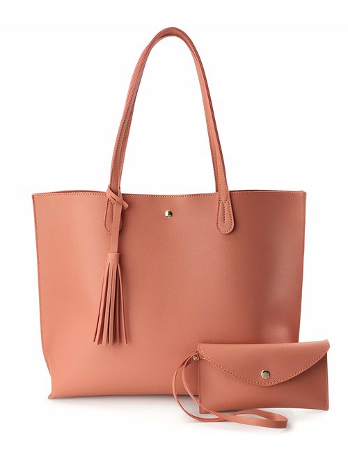 Minimalist Clean Cut Pebbled Faux Leather Tote Womens Shoulder Handbag