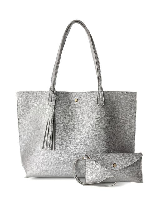 Minimalist Clean Cut Pebbled Faux Leather Tote Womens Shoulder Handbag