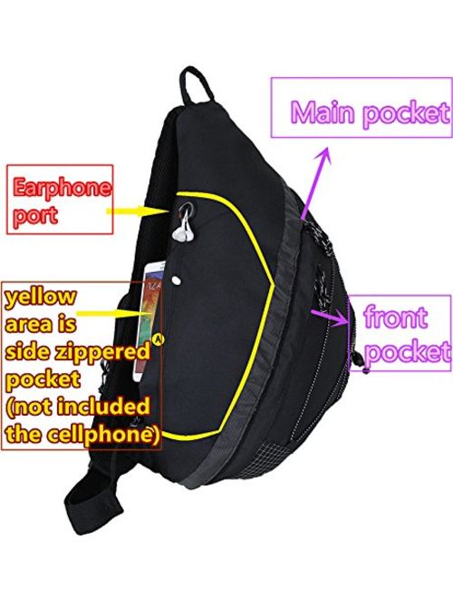 20" HBAG Sling Backpack Single Strap Shoulder Bag, Audio & Bottle Pocket, Black