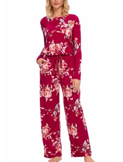 LAINAB Women's O Neck Loose Wide Legs Casual Jumpsuits with Pockets