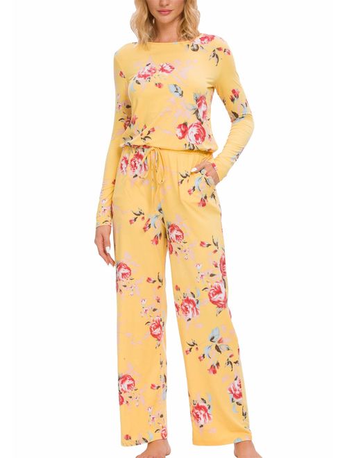 LAINAB Women's O Neck Loose Wide Legs Casual Jumpsuits with Pockets