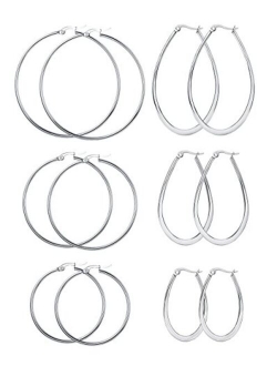 FIBO STEEL 3-8 Pairs Stainless Steel Hoop Earrings Set for Women 40-70mm