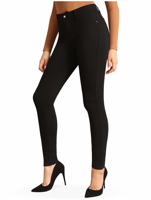 Bamans Women's Slim Leg Petite Ponte Knit Stretch Skinny Comfort Fit Yoga Dress Pants