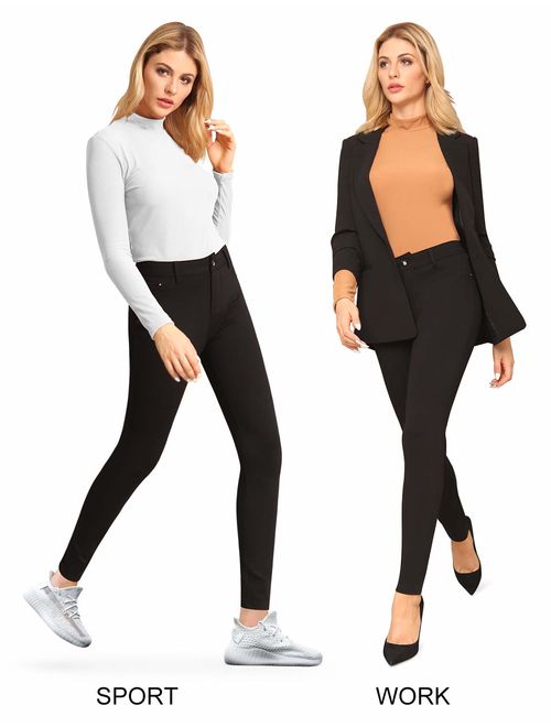 Bamans Women's Slim Leg Petite Ponte Knit Stretch Skinny Comfort Fit Yoga Dress Pants