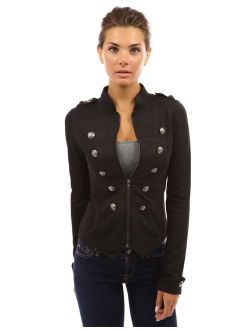 Women Zip Front Stand Collar Military Light Jacket