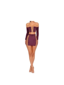 MAGICMK Suede Mini Long Sleeve Off Shoulder Club Sexy Party Dress