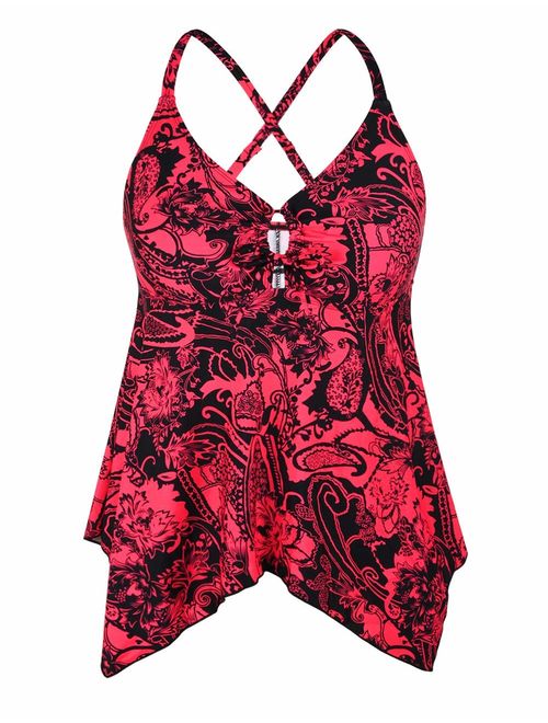 Firpearl Women's Tankini Swimsuits Modest Flowy Crossback Plus Size Bathing Suit Top