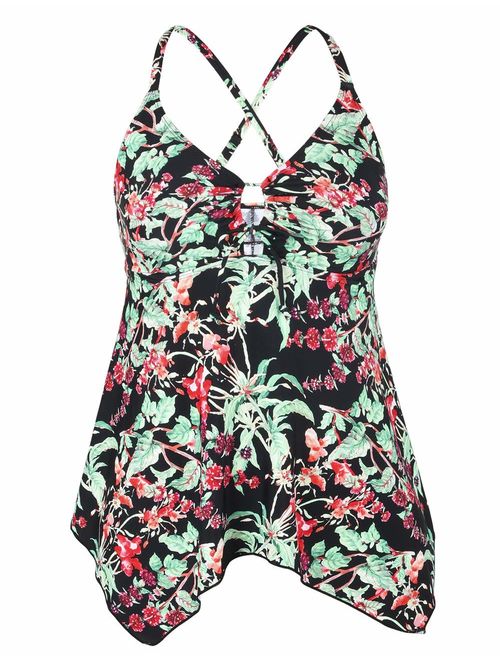 Firpearl Women's Tankini Swimsuits Modest Flowy Crossback Plus Size Bathing Suit Top