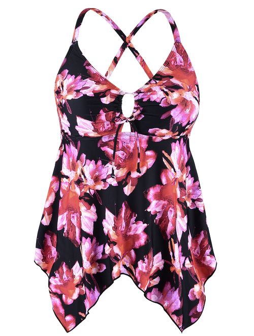 Firpearl Women's Tankini Swimsuits Modest Flowy Crossback Plus Size Bathing Suit Top