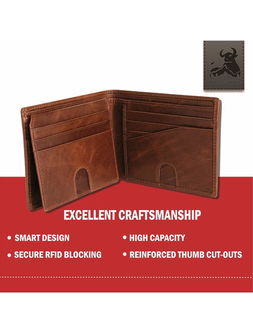 Bull Guard RFID Blocking Bifold Wallet For Men Soft Genuine Vintage Leather