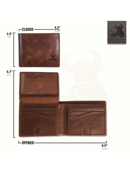 Bull Guard RFID Blocking Bifold Wallet For Men Soft Genuine Vintage Leather