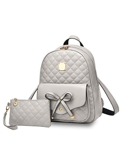 I IHAYNER Girls Bowknot 2-PCS Fashion Backpack Cute Mini Leather Backpack Purse for Women