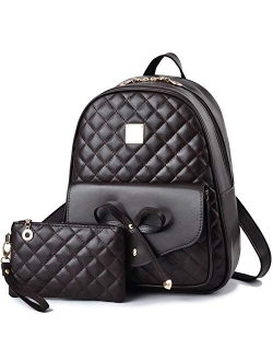 I IHAYNER Girls Bowknot 2-PCS Fashion Backpack Cute Mini Leather Backpack Purse for Women